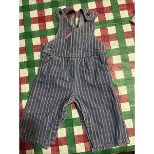 12month Oshkosh Bgosh Vestback Pink and Blue Railroad Stripe Overalls Baby Girl